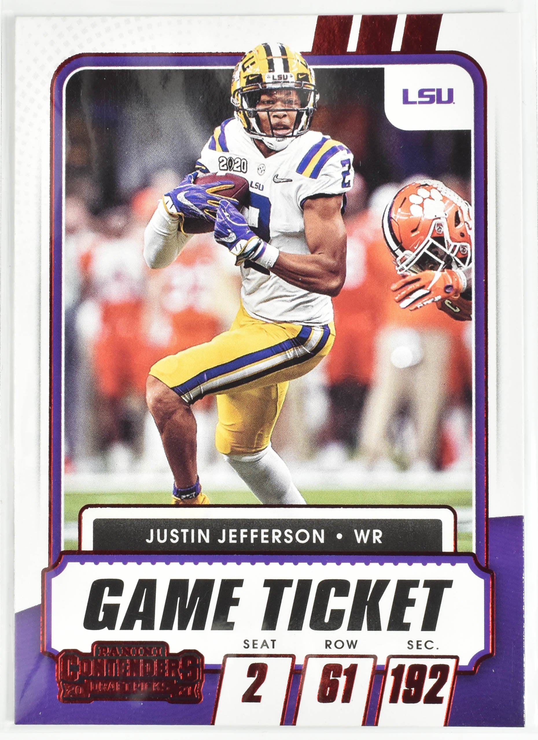 Justin Jefferson No. 30 LSU Panini Contenders 2021 Draft Picks Season Ticket Red