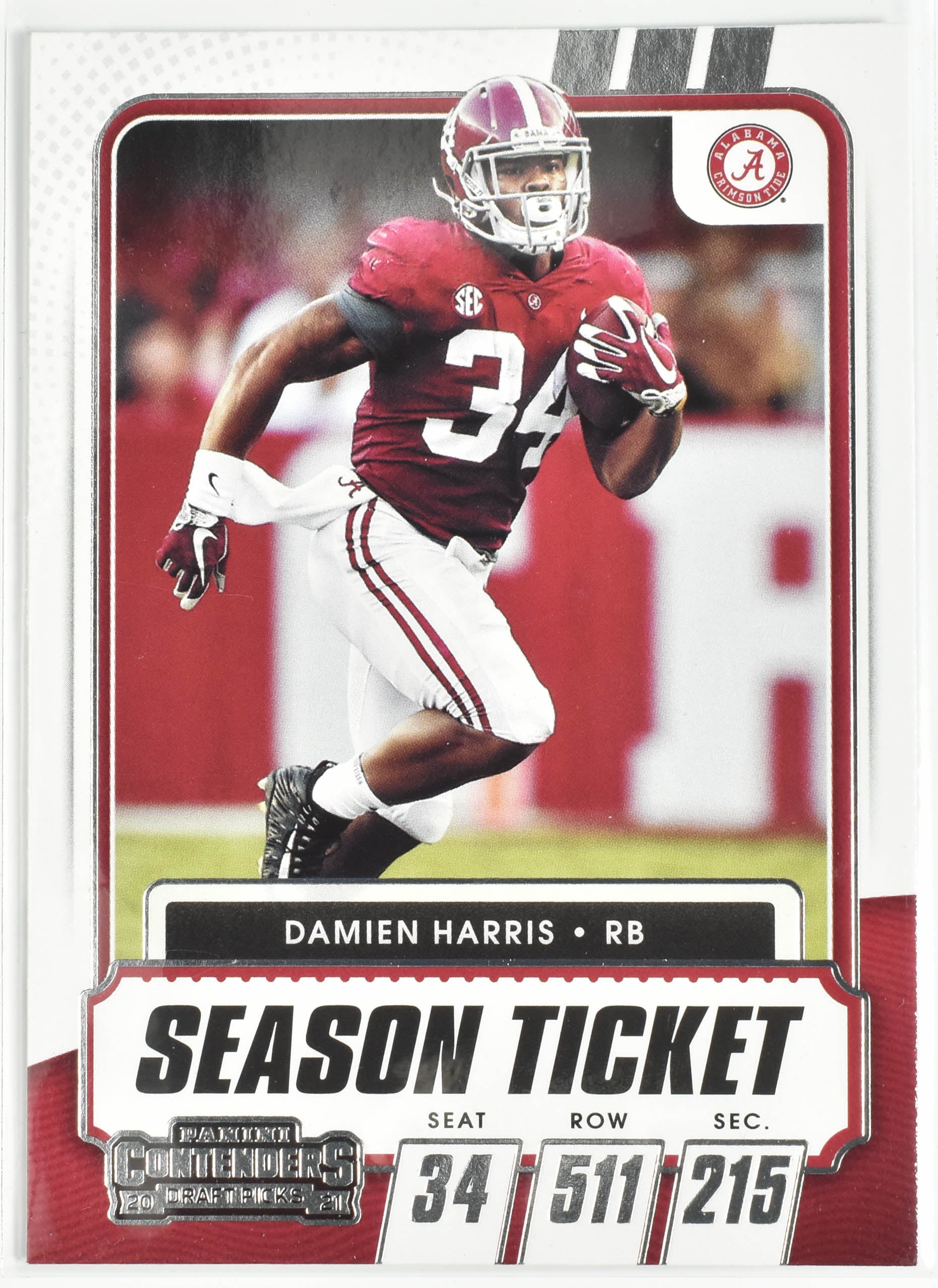 Damien Harris No.67 Alabama Panini Contenders 2021 Draft Picks Season Ticket