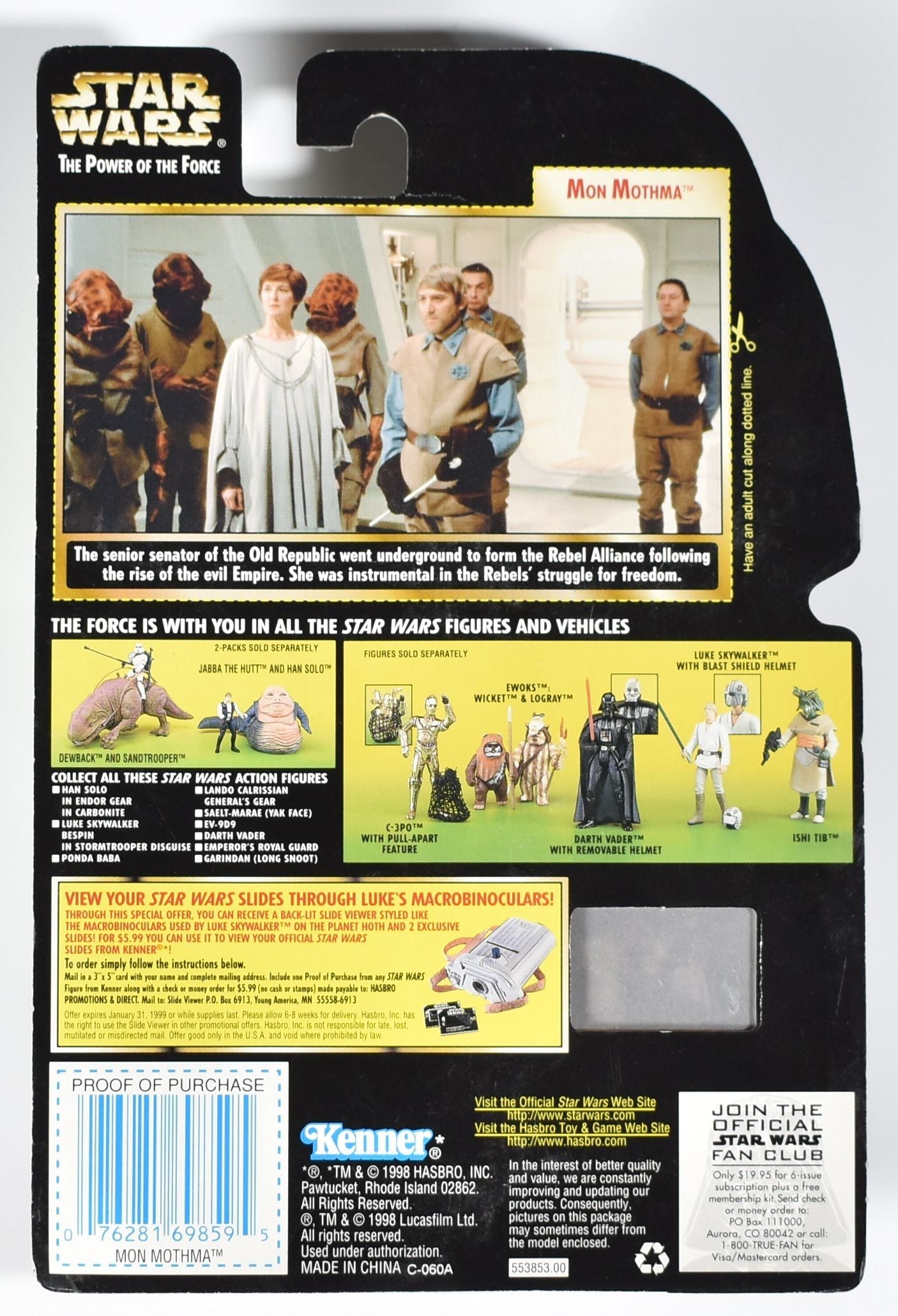Star Wars Power of the Force Freeze Frame Kenner Action Figure Mon Mothma with Baton 