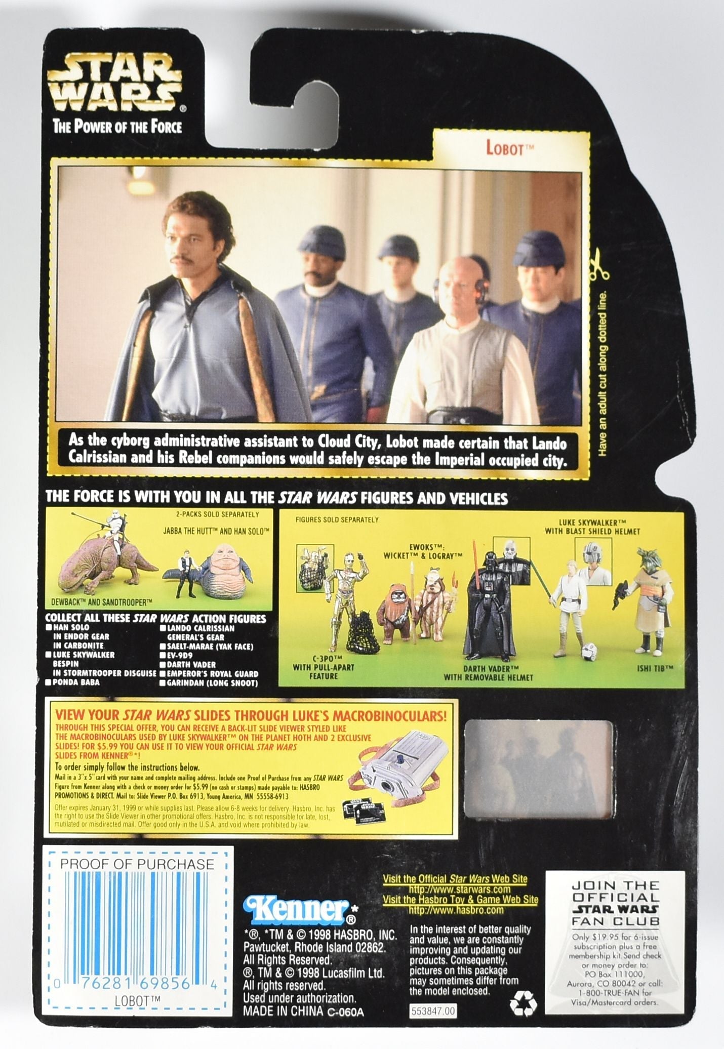 Star Wars Power of the Force Freeze Frame Kenner Action Figure Lobot with Blaster Pistol 
