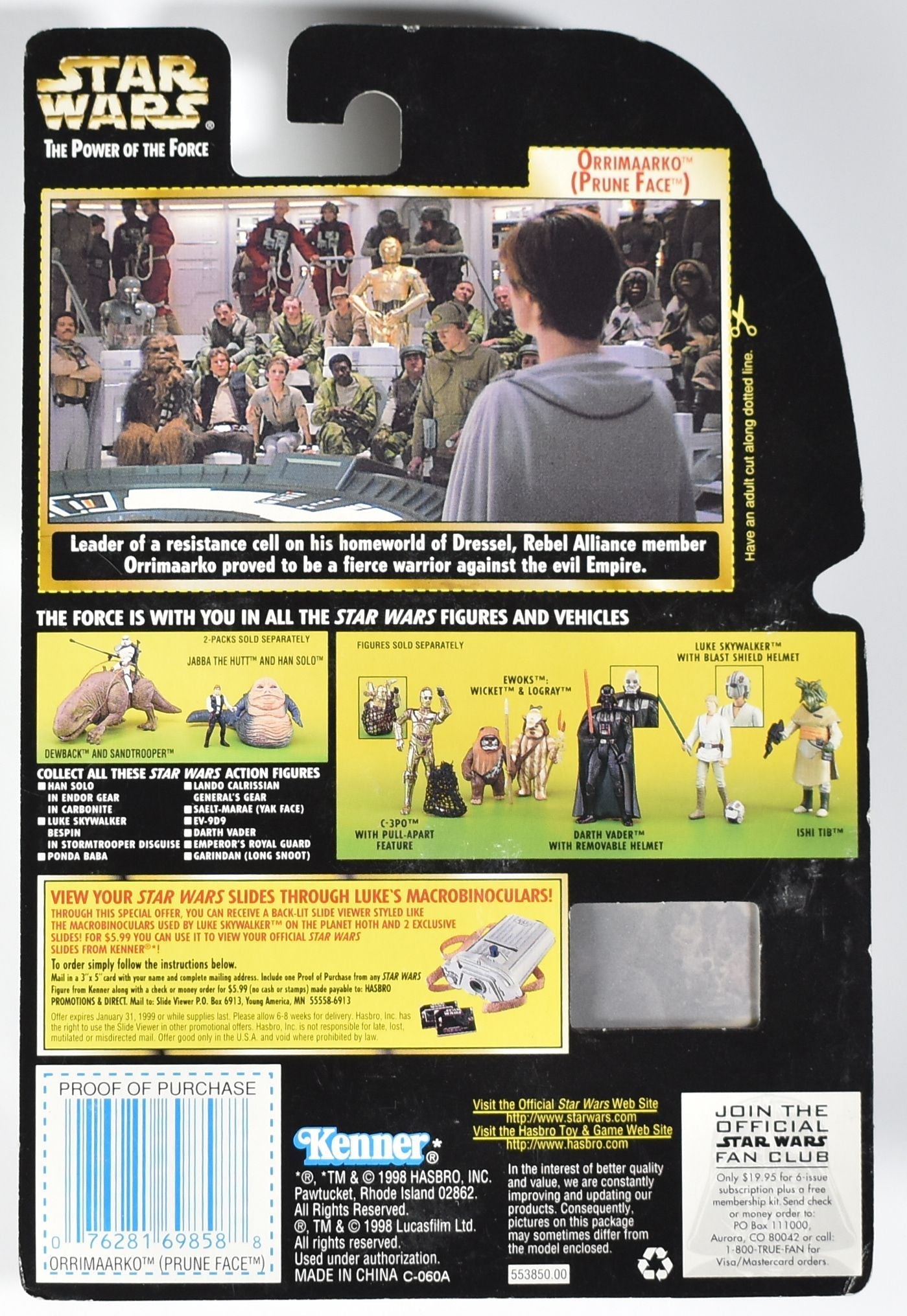 Star Wars Power of the Force Freeze Frame Kenner Action Figure Orrimaarko Prune Face