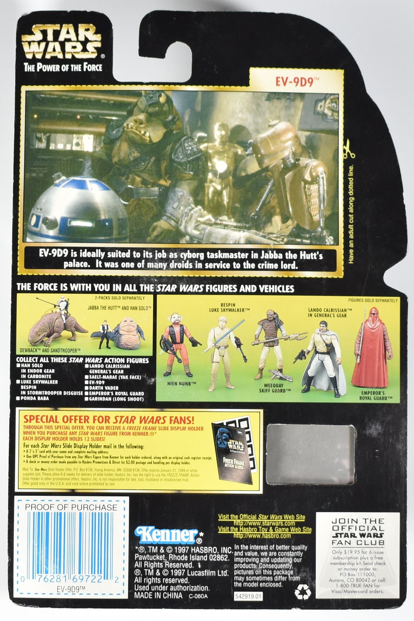 Star Wars Power of the Force Freeze Frame Kenner Action Figure EV-9D9 with Data Pad