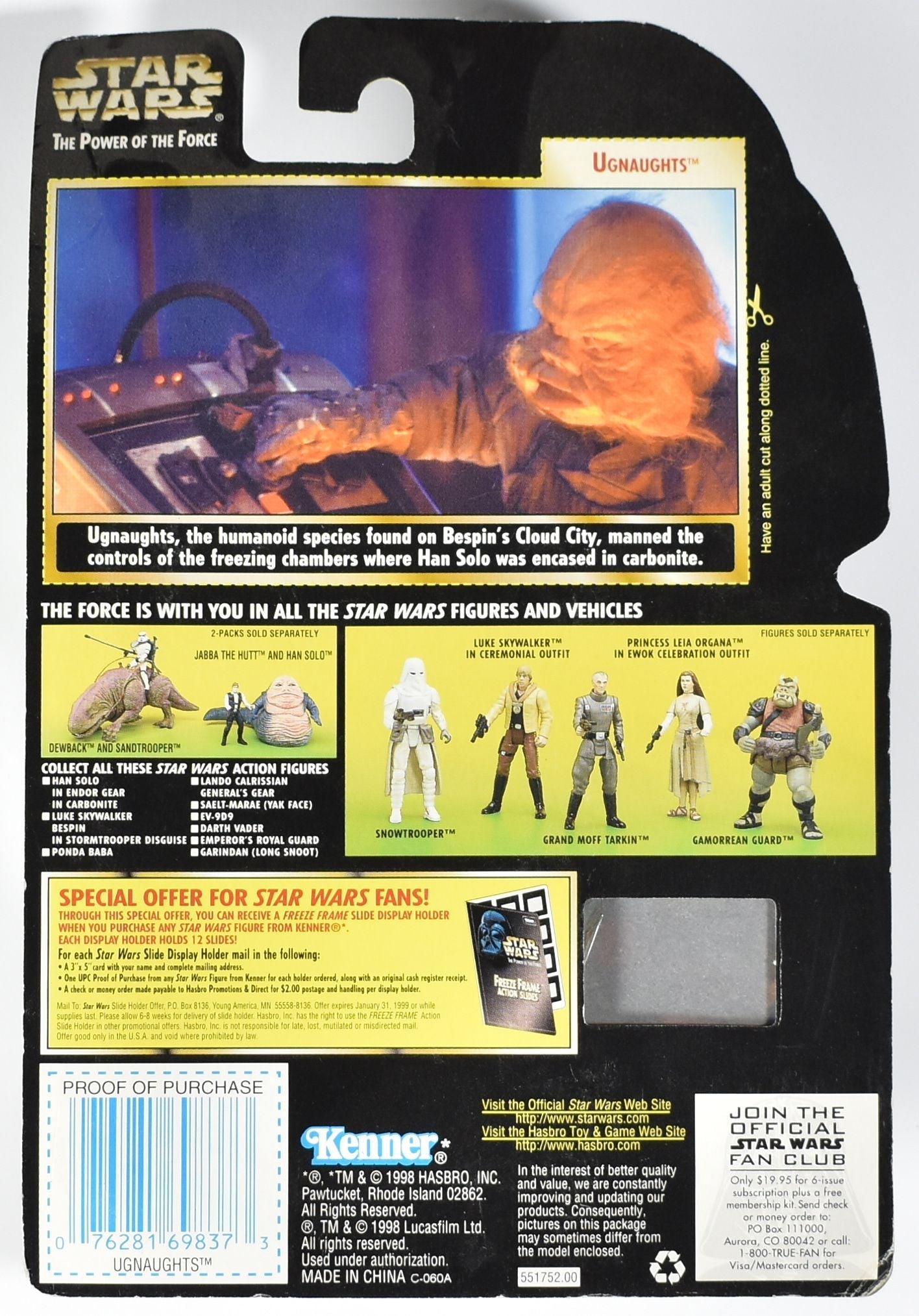 Star Wars Power of the Force Freeze Frame Kenner Action Figure Ugnaughts with Tool Kit 