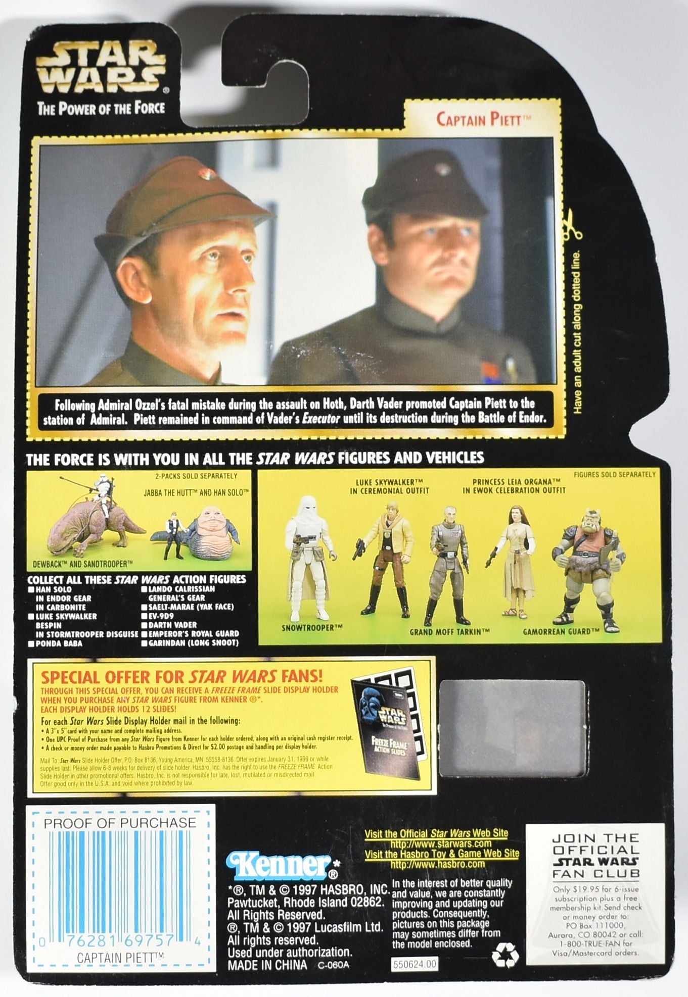 Star Wars Power of the Force Freeze Frame Kenner Action Figure Captain Piett 