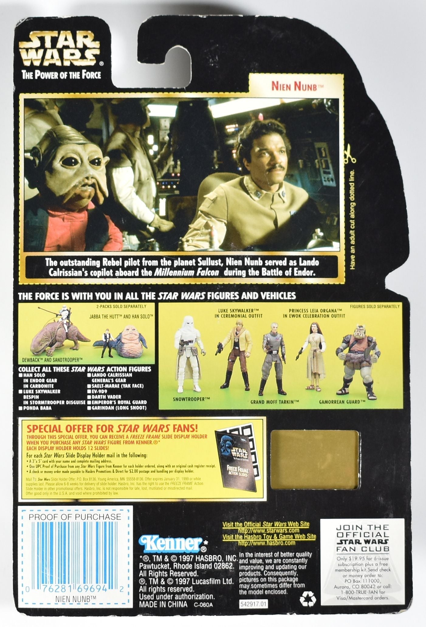 Star Wars Power of the Force Freeze Frame Kenner Action Figure Nien Nunb 