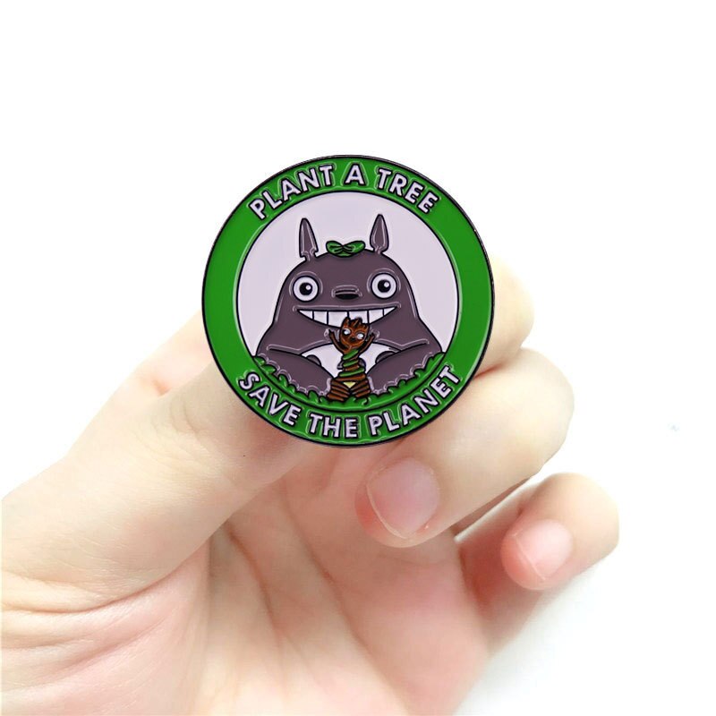 Plant a tree to save the earth brooch Totoro and Groot mix and match badge