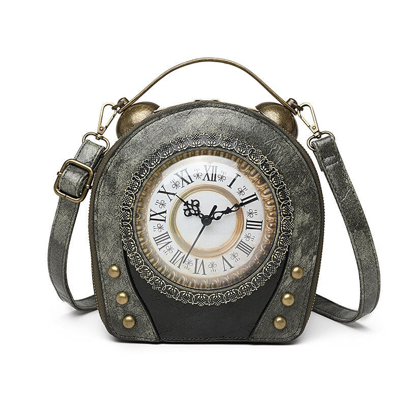 Real Clock Real Movement Women Bags Leather Patchwork Embroidery Handbags Girls