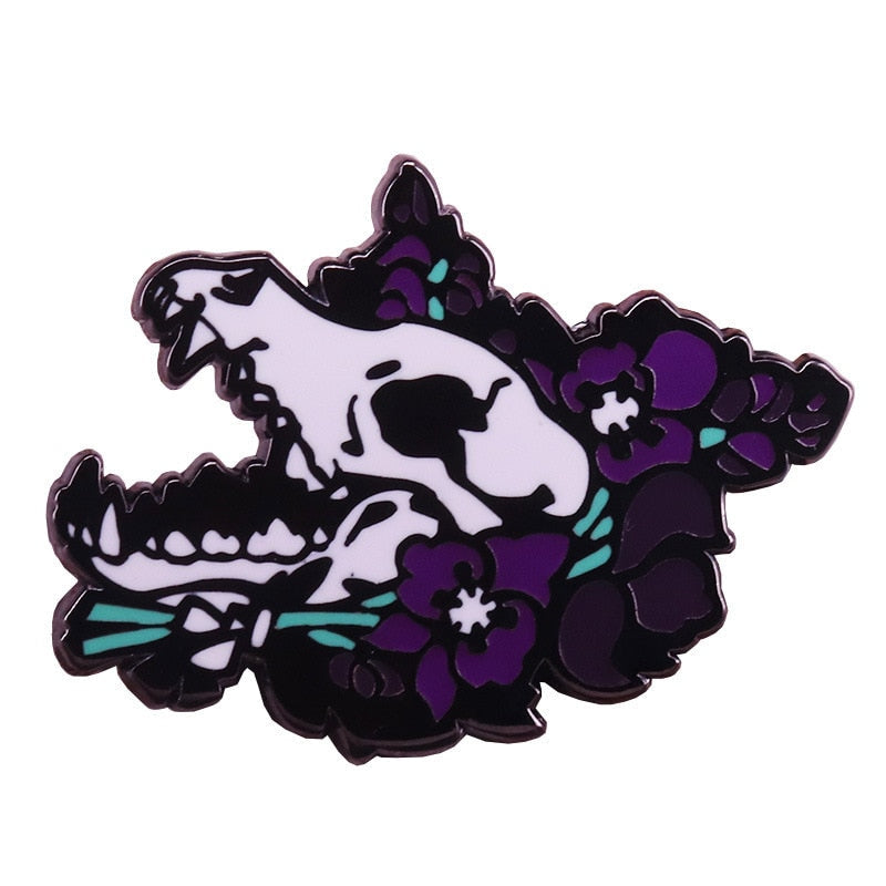 Wolf skull and flower mix and match brooch