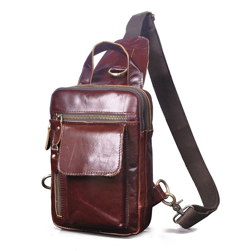 Men Original Leather Fashion Casual Chest Sling Bag Coffee 8" Tablet Tea Design