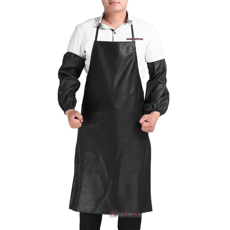 Hot Waterproof Men Stain-Resistant Leather Aprons Kitchen Dishwashing BBQ Bib