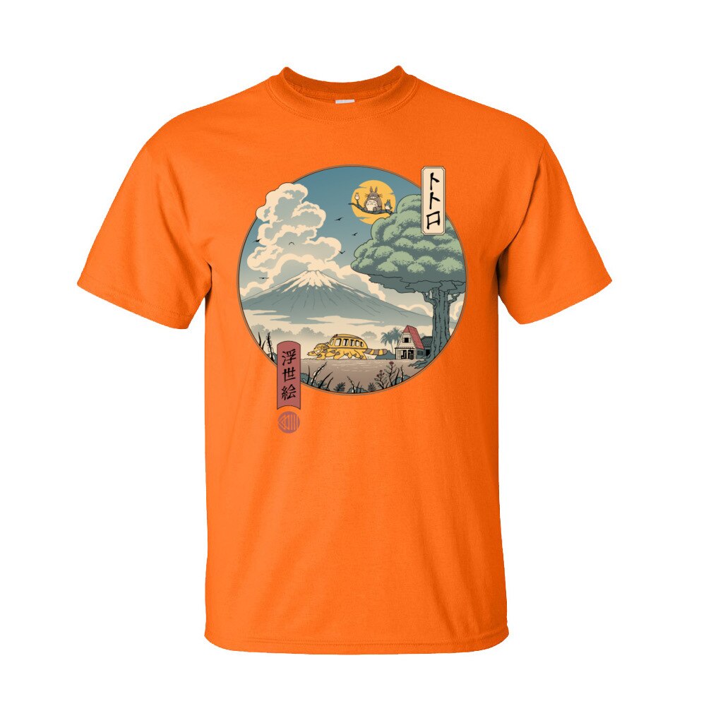 Neighbors Ukiyo-e Cotton Fabric T-Shirt for Men Classic Japan Style Short Sleeve T Shirt Popular Anime Totoro Tshirt