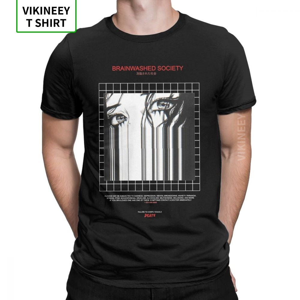 Brainwashed Society Harajuku T-Shirt Men Anime Vaporwave Japan Grunge Sad Cotton Tee Shirt Short Sleeve T Shirt Plus Size Tops