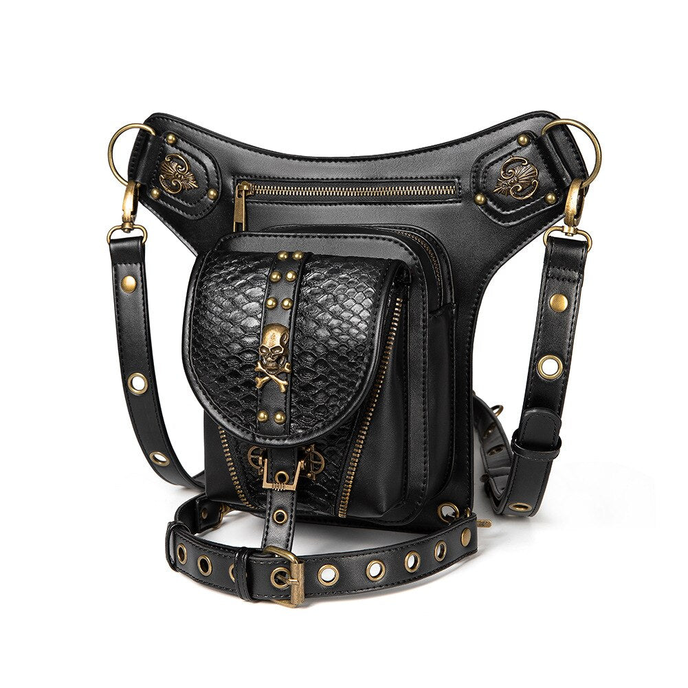New Ladies Steampunk Waistbag Messenger Bag Retro Mujer Femme Women Hiking Waist Bag Male High Quality PU Leather Travel Leg Bag