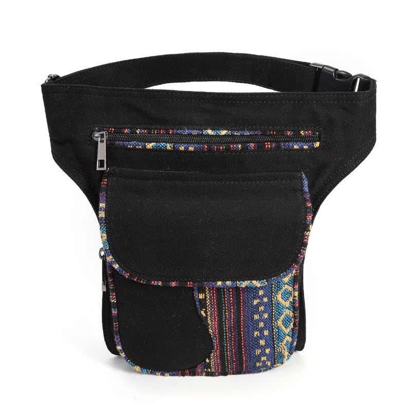 Annmouler Waist Bag for Women Bohemian Style Fanny Pack Ladies Hip Bag Patchwork Phone Pockets Bag Large Capacity Leg Bag Purse