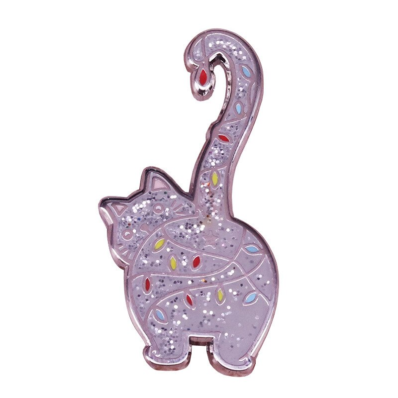 Creative silver cocked tail Cat Brooch cute flashing ANIMAL BADGE