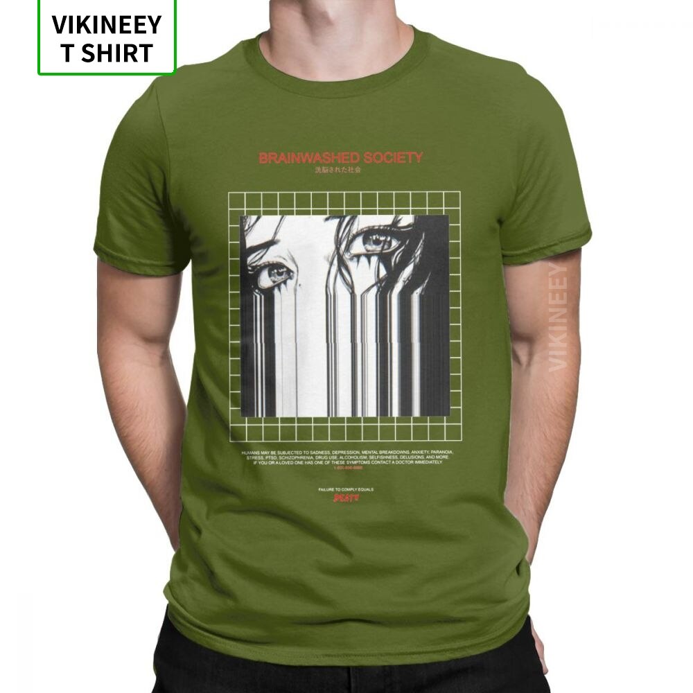 Brainwashed Society Harajuku T-Shirt Men Anime Vaporwave Japan Grunge Sad Cotton Tee Shirt Short Sleeve T Shirt Plus Size Tops