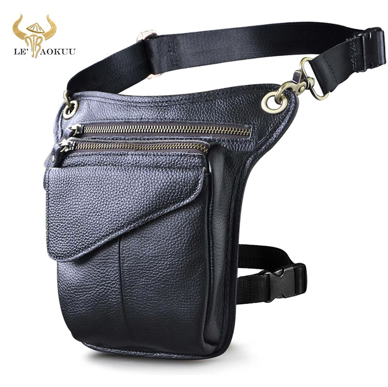 Real Leather Men Multifunction Design Casual Sling Shoulder Messenger Bag Fashion Travel Waist Belt Pack Drop Leg Bag 211-3-g