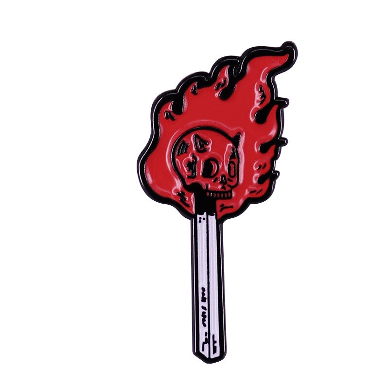 Burning Skull Match Stick Brooch Steampunk Gothic Style Badge