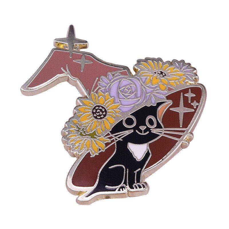 Cute Blacksorcerer cat brooch cartoon sorting hat magic badge