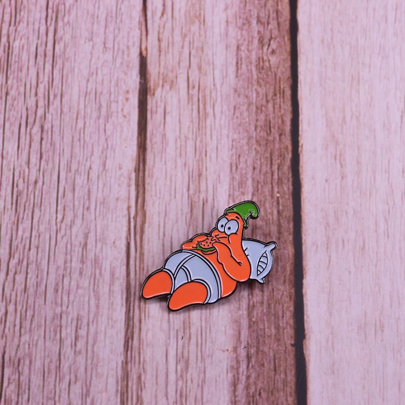 Big pie star lying down eating burger brooch cute cartoon animation badge