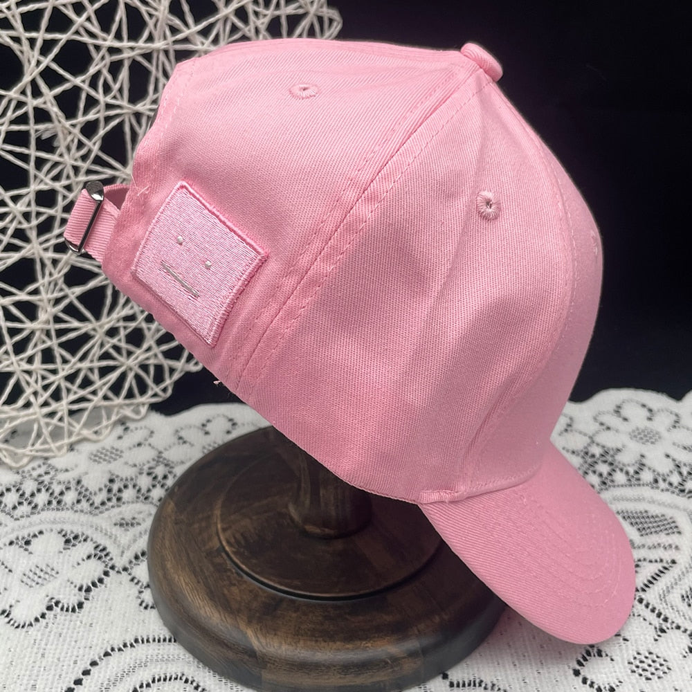 AC Studio Unisex Solid Color Smiley Baseball Cap Breathable Cotton Snapback Sun