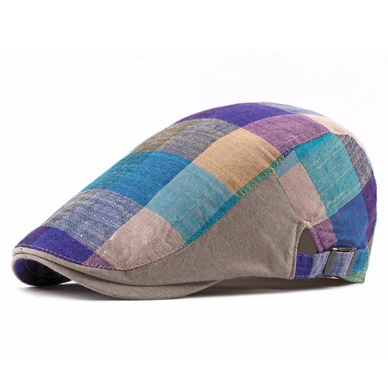 2021 Spring Summer Color Plaid Newsboy Caps Men Cotton Flat Peaked Cap Women Painter Beret Hats 05