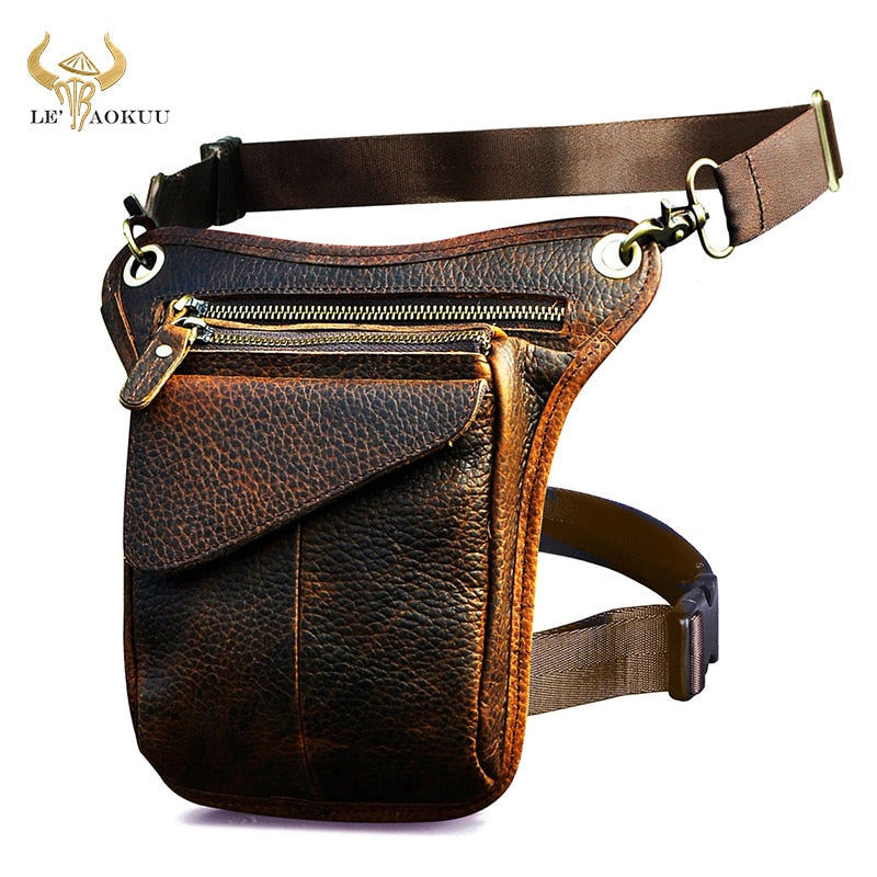 Real Leather Men Multifunction Design Casual Sling Shoulder Messenger Bag Fashion Travel Waist Belt Pack Drop Leg Bag 211-3-g