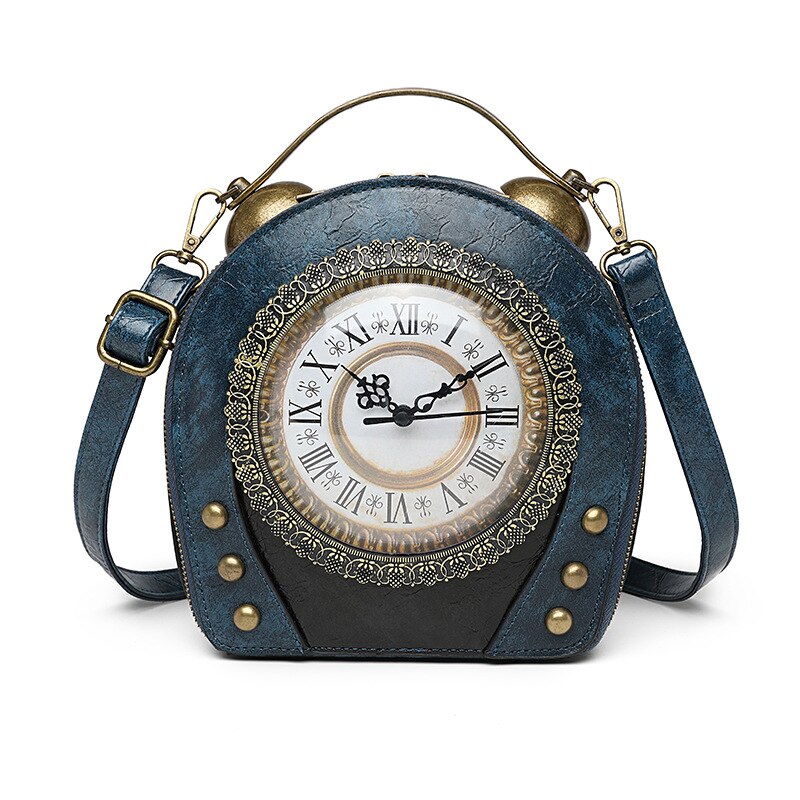 Real Clock Real Movement Women Bags Leather Patchwork Embroidery Handbags Girls