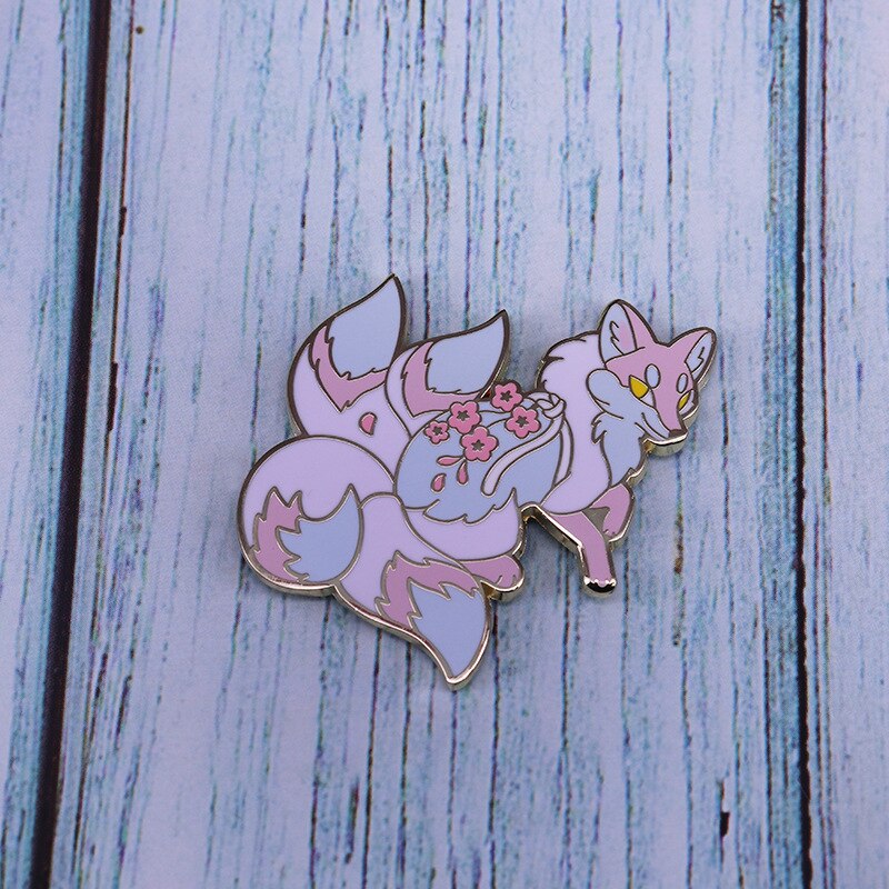 Cute floral fox badge cartoon animal and plant mix badge