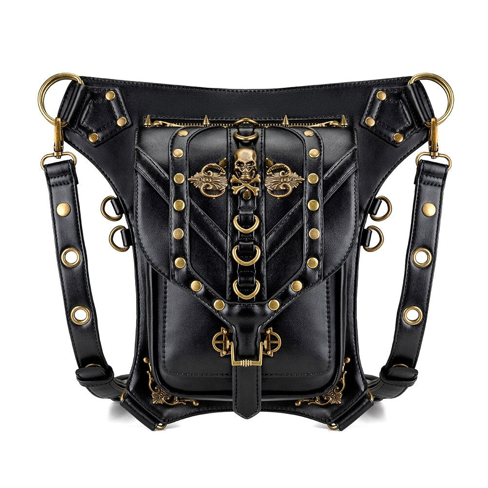 Punk Rock Women Waist Bag Steampunk Rivets Skulls Crossbody Shoulder Bag for Female Motorcycle Drop Leg Belt Bag Hip Pouch Pack
