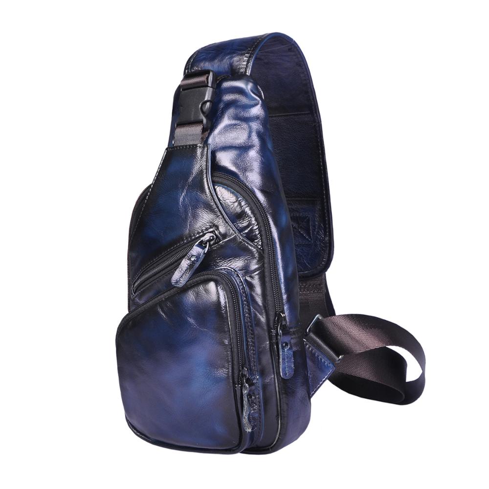 Hot Sale Soft Genuine Leather Fashion Triangle Sling Chest Bag For Men Female 8" Tablet Design One Shoulder Cross body Bag 8015