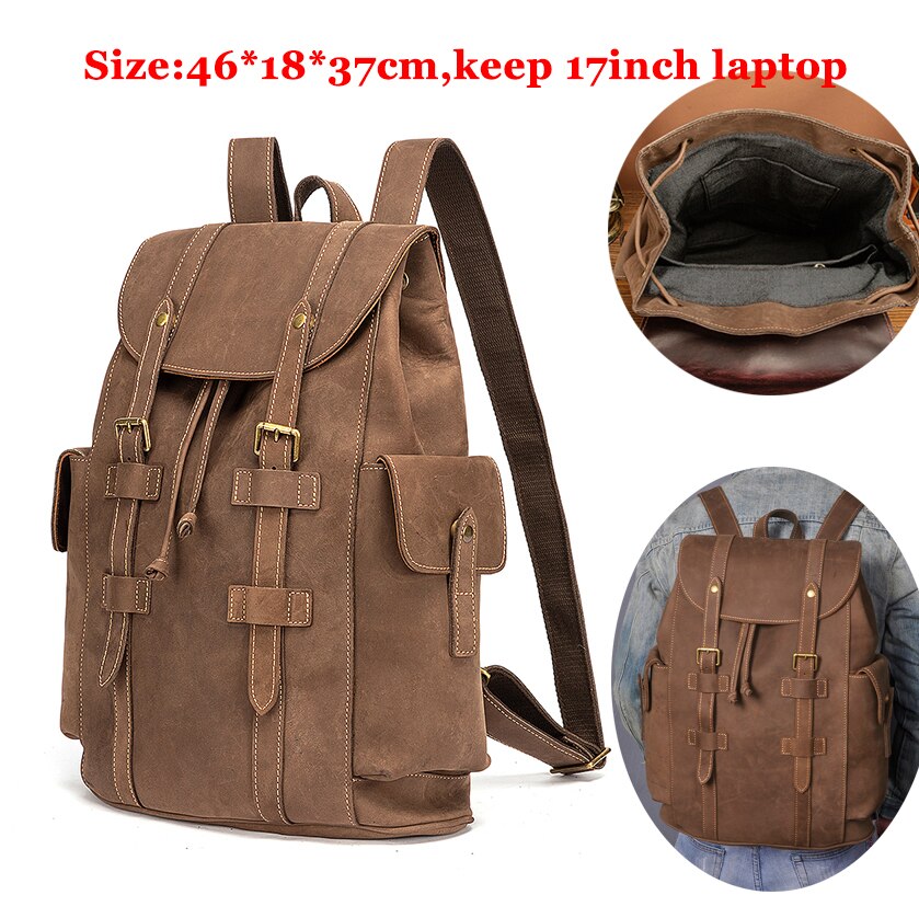 Design Men Male Real Genuine Leather Large Capacity Travel University College School Book Laptop Bag Backpack Daypack Women 5005