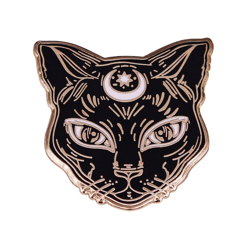 Mysterious animal Black cat brooch gothic Black moon cat badge