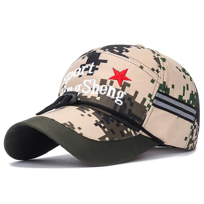 Men's Outdoor Sports Hats for Fishing Long Brim Caps Man Windproof Sun Hats with Rope Breathable Baseball Cap Sports Hunting Cap