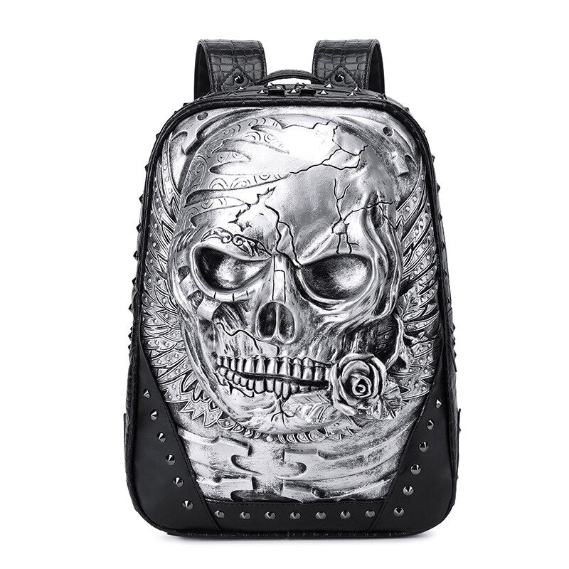 Rivet 3D Skull Skeleton Embossed Shoulder Bag For Men Travel Punk Backpacks Restore Halloween Cool Gothic Carving Style Bagpacks