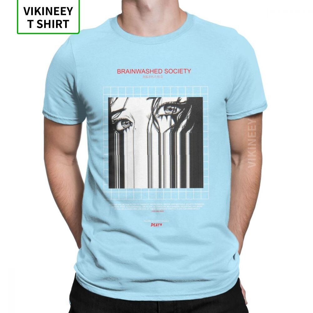 Brainwashed Society Harajuku T-Shirt Men Anime Vaporwave Japan Grunge Sad Cotton Tee Shirt Short Sleeve T Shirt Plus Size Tops