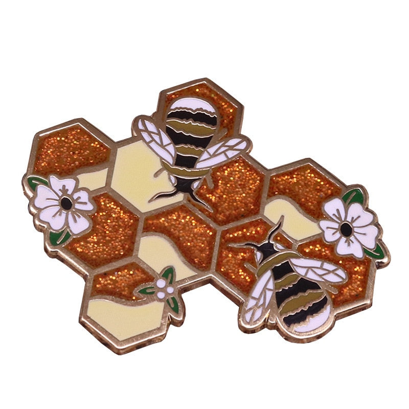 Bee hive glitter brooch hardworking cute animal badge