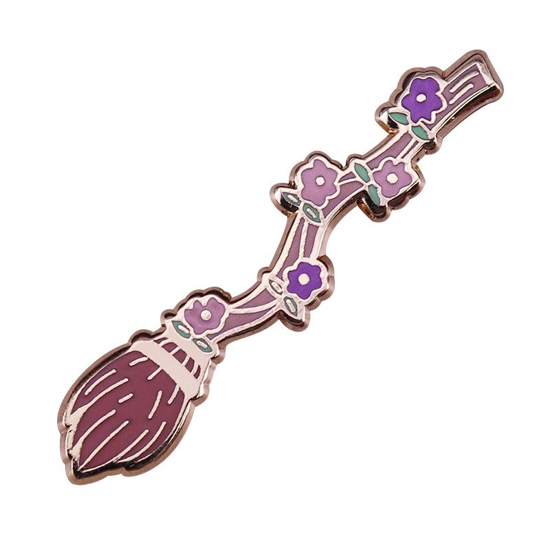 Beautiful magic flower broom brooch Pink and purple flower badge magic flying accessory