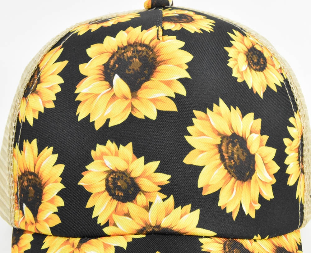 2021 New Sunflower Rainbow Stripes Baseball Cap Mesh Hollow Criss Cross Ponytail Dad Hat