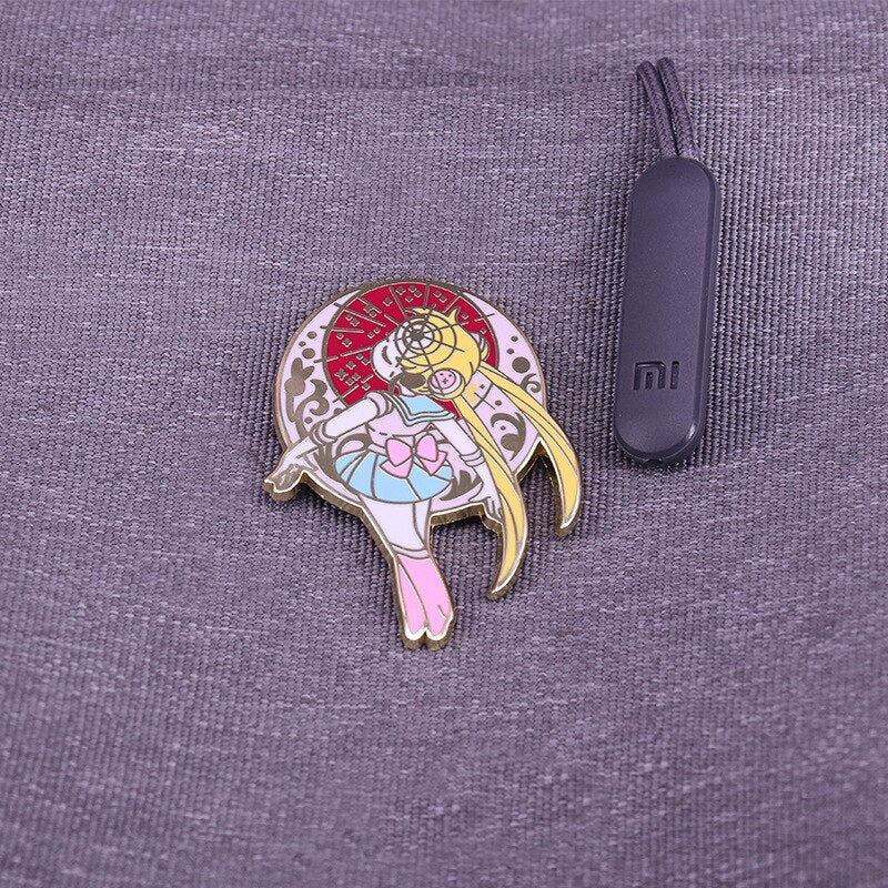 Beautiful cartoon transforming brooch moon prism power badge