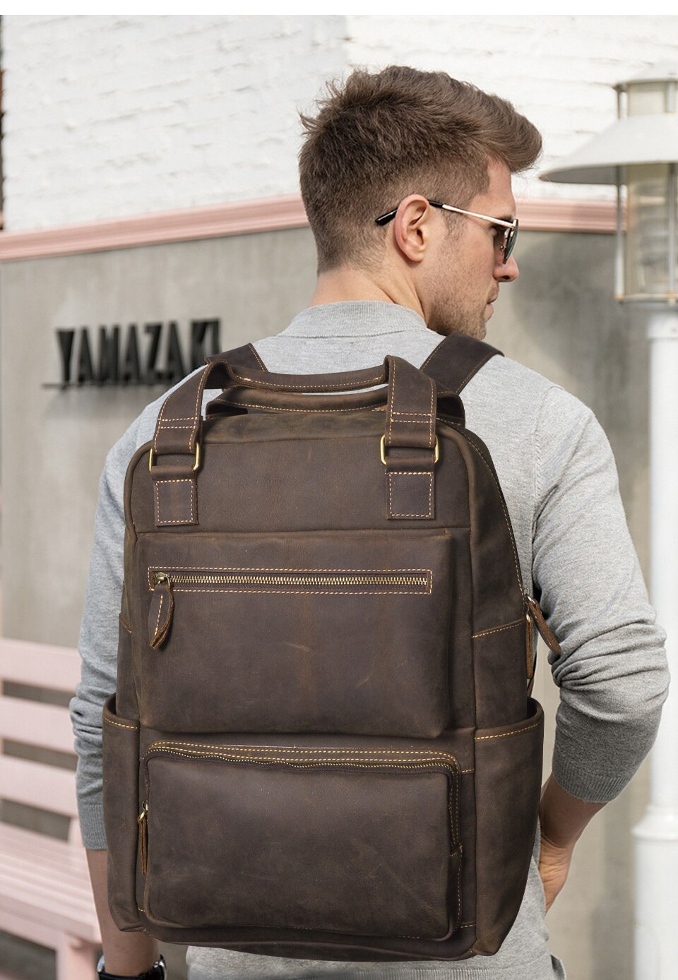 Design Men Male Real Genuine Leather Large Capacity Travel University College School Book Laptop Bag Backpack Daypack Women 5005