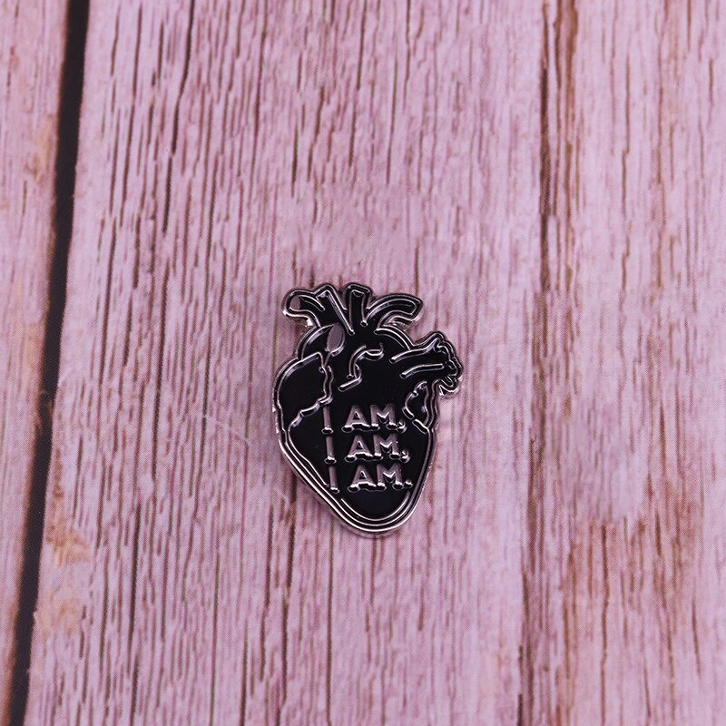 Black anatomical heart brooch gothic art badge