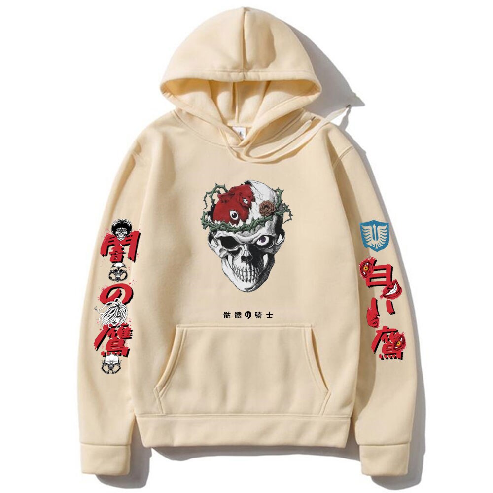 Anime Berserk Skeleton Knight Hoodie Men Women Harajuku Manga Print Hoodies Fleece Cotton Sweatshirt Casual Streetwear Pullover