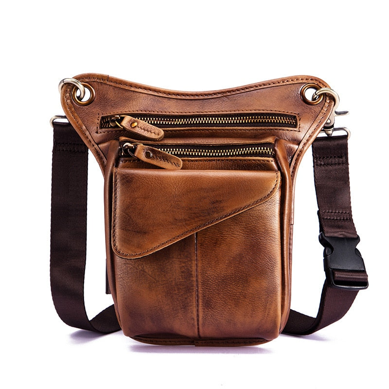 Real Leather Men Multifunction Design Casual Sling Shoulder Messenger Bag Fashion Travel Waist Belt Pack Drop Leg Bag 211-3-g