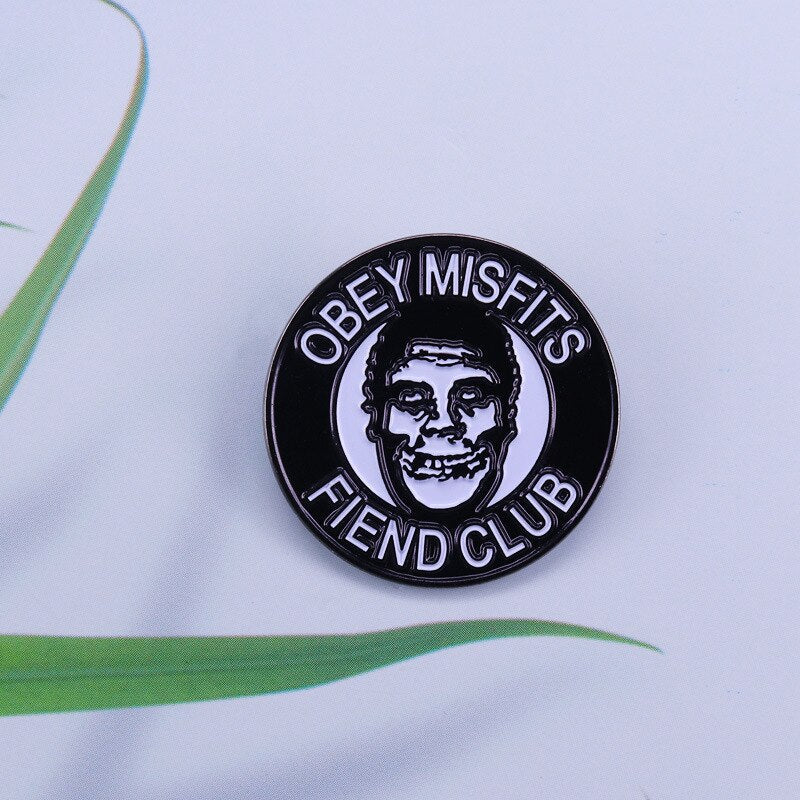 Devil Club Brooch Horror Skull Rock Badge