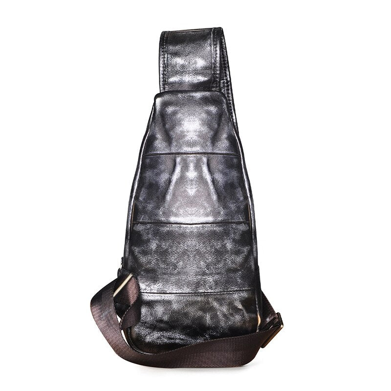 Hot Sale Soft Genuine Leather Fashion Triangle Sling Chest Bag For Men Female 8" Tablet Design One Shoulder Cross body Bag 8015