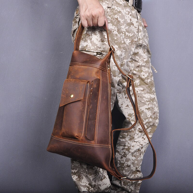 2020 New Men Quality Real Leather Casual Fashion Chest Sling Bag 9" Tablet Design Travel One Shoulder Cross-body Bag Male 2329