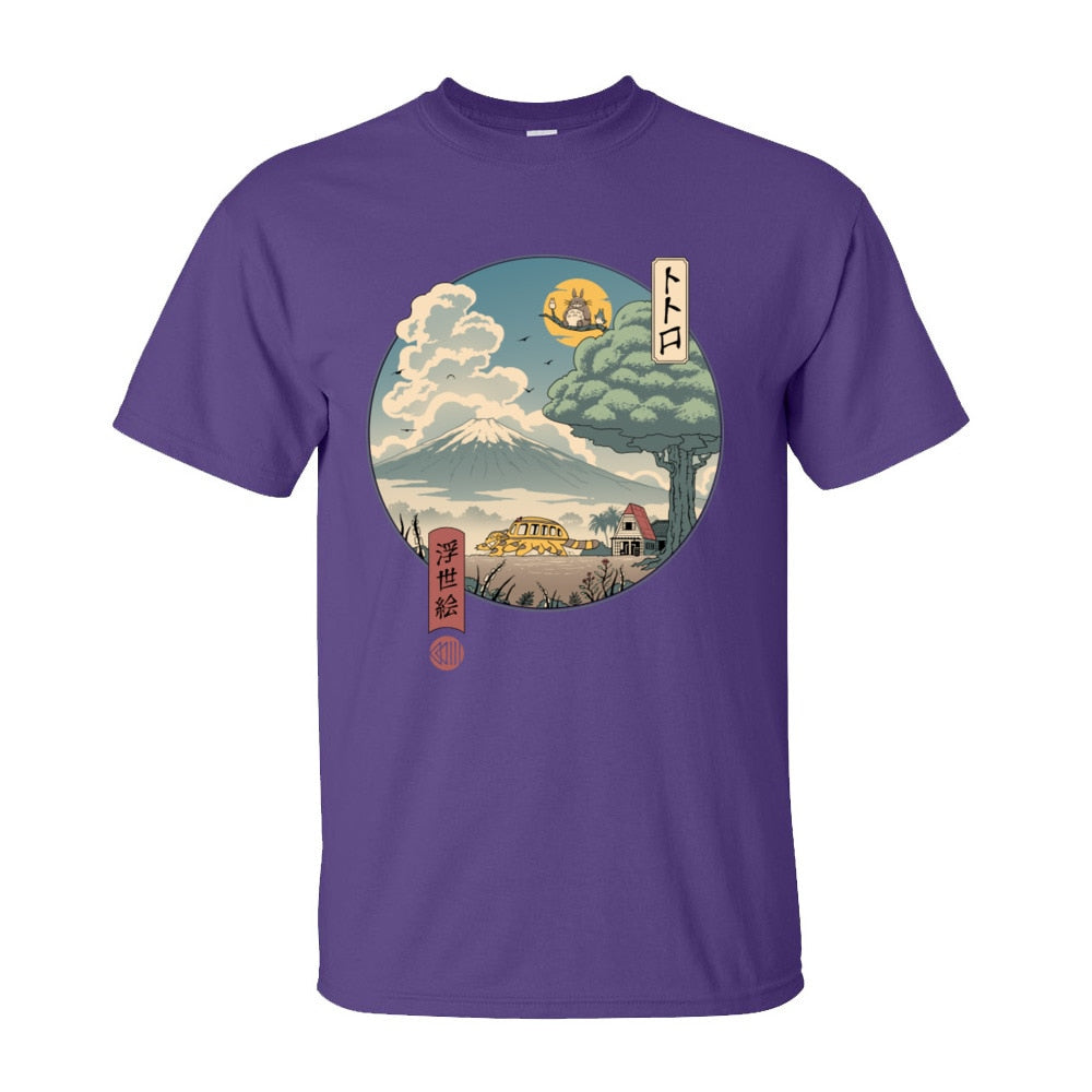 Neighbors Ukiyo-e Cotton Fabric T-Shirt for Men Classic Japan Style Short Sleeve T Shirt Popular Anime Totoro Tshirt