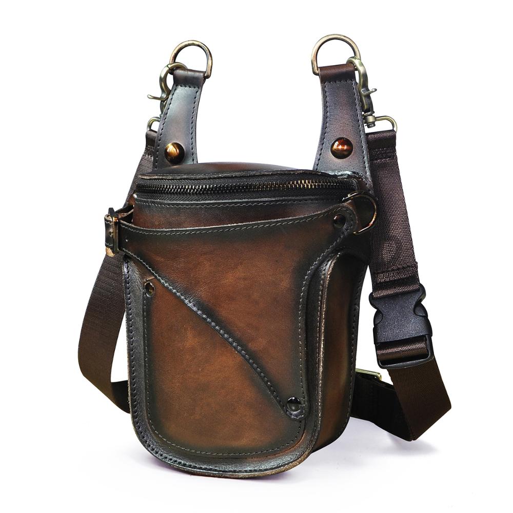 Unisex Fashion Crazy Horse Quality Leather 7" Motorcycle Riding Drop Leg Bag Design Travel Fanny Belt Waist Pack Case 9326-d