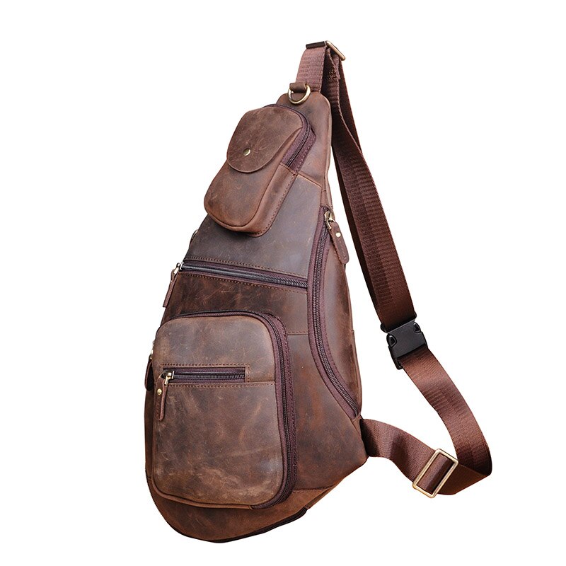 Hot Sale Men Original Leather Casual Fashion Chest Sling Bag 10" Tablet Design Travel One Shoulder Bag Crossbody Bag Male 3080